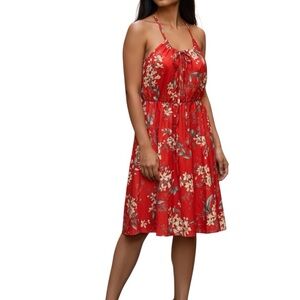 Elegant Red Floral Midi Dress